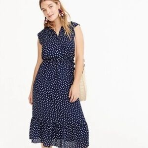 J Crew Mercantile Navy Dragonfly Midi Ruffle Dress.